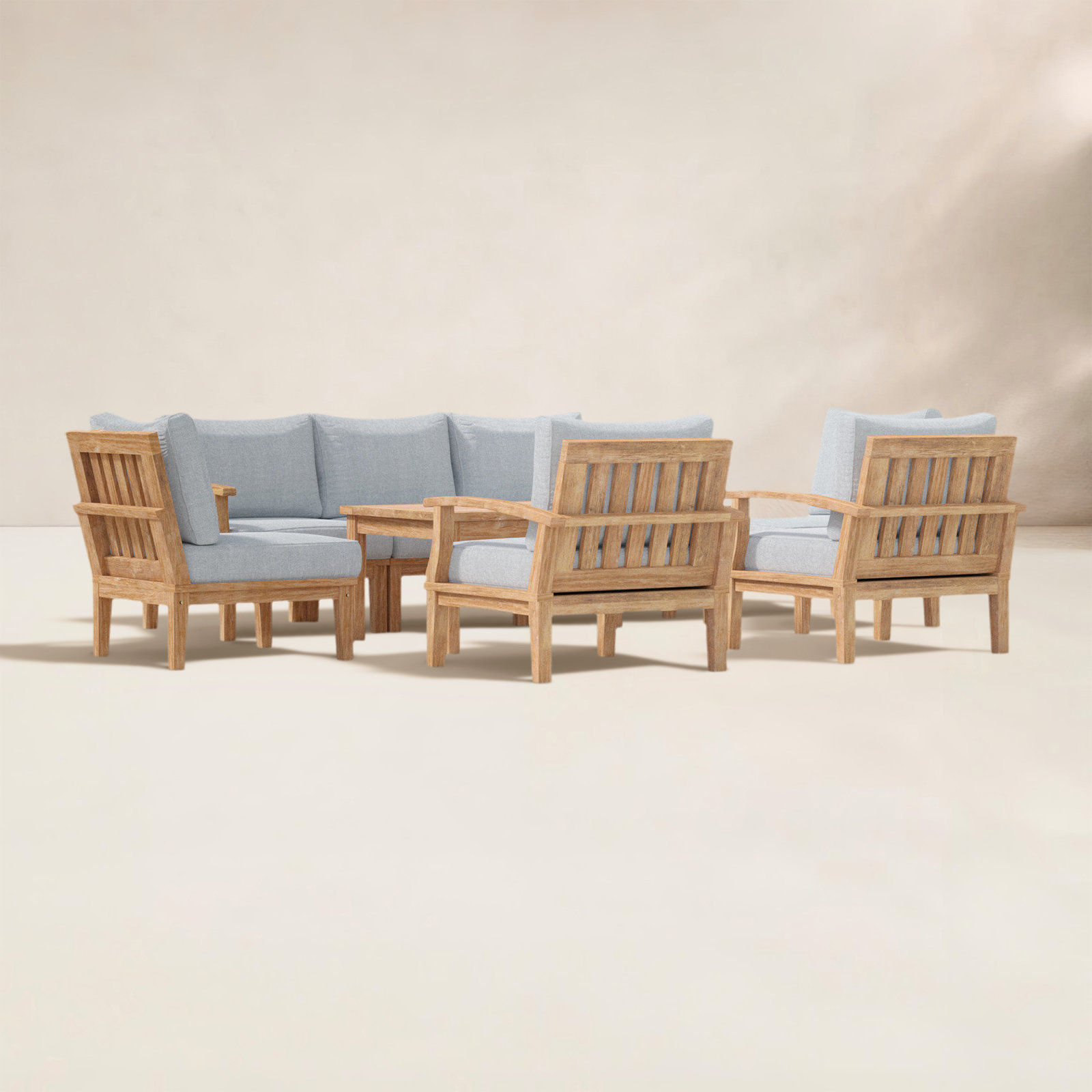 Marina 7-Person Teak Patio Seating Group, Gray