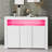 High Gloss White Sideboard Display Cabinet With LED Lights, 3-Door Wood Buffet Cupboard Storage Unit With Remote Control