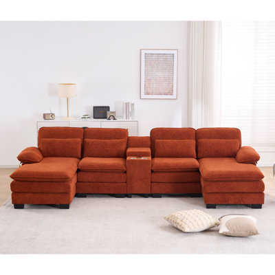 133'' U-shaped Sectional Sofa, 4-Seater Modular Sofa With Storage, Living Room Cloud Couch Sleeper Sofa Sectional With Chaise,With Console And USB