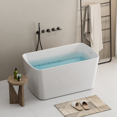 Baignoire de trempage japonaise autoportante en acrylique de 49 pouces, baignoire carrée avec drain et trop-plein chromés, blanc brillant, certifiée cUPC