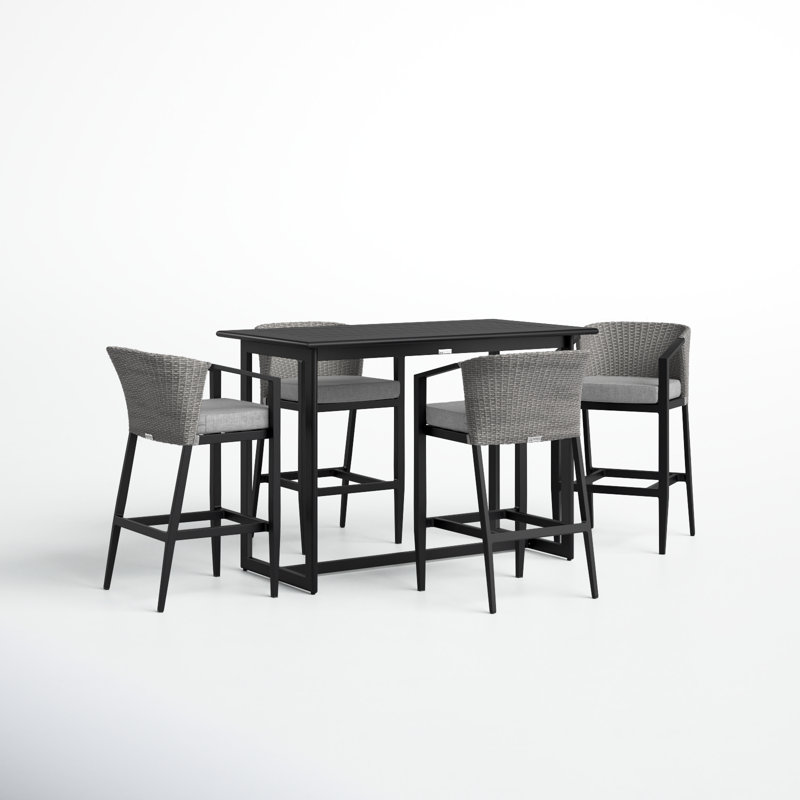 Chave Outdoor Patio 5-Piece Rectangular Table Set in Aluminum with Grey Cushions