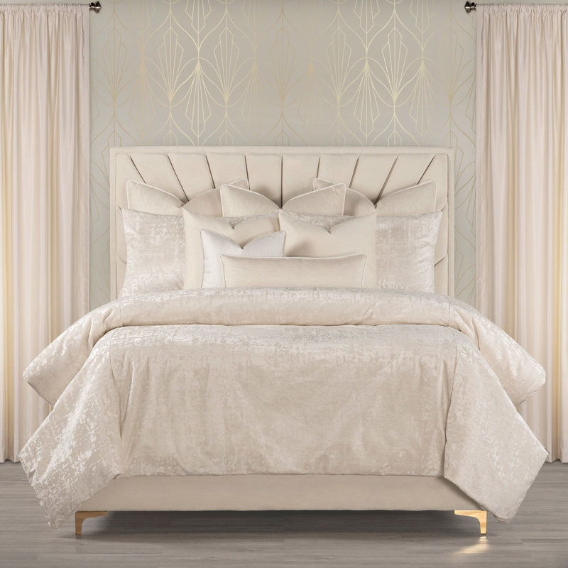 High Society Velvet Duvet Set, King Duvet Cover + 2 King Shams, Ivory