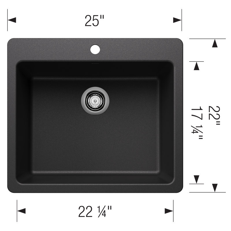 Liven SILGRANIT 25" Single Bowl Dual Mount Kitchen Sink, Anthracite