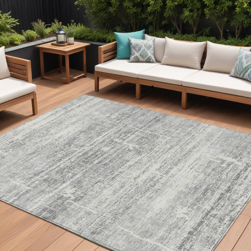 Tapis extérieur lavable abstrait gris anthracite et gris anthracite 10 pi x 14 pi
