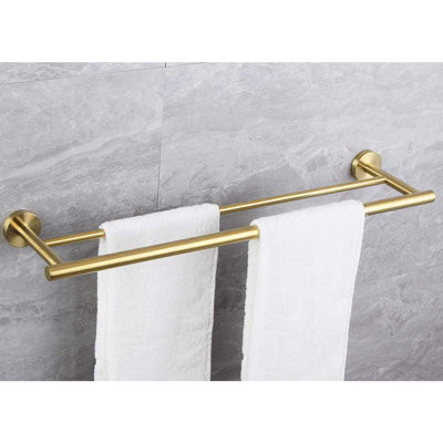 Brushed Gold Towel Bar - Wall Mounted Stainless Steel, Suitable For Bathroom, Bedroom, Laundry & Kitchen Ideal