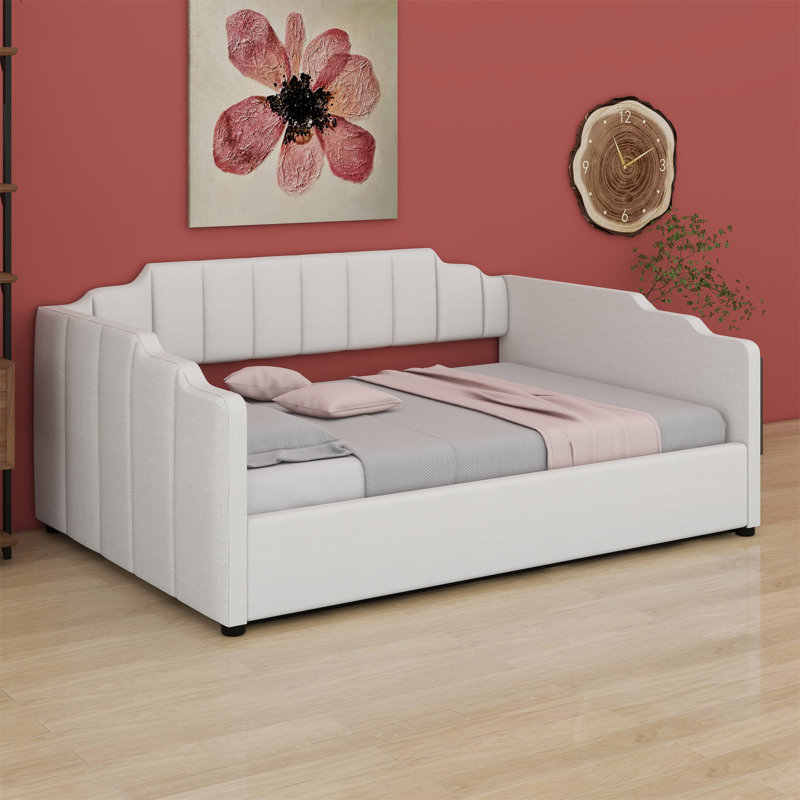 Lit de jour rembourré avec rangement inférieur, Beige
