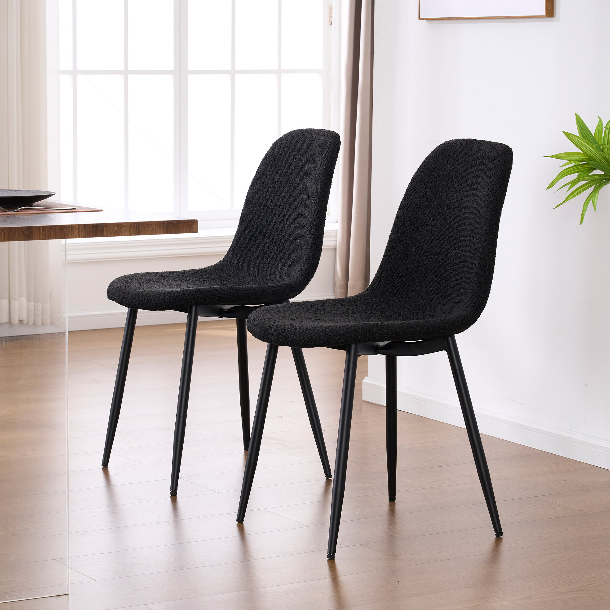 Kavi Upholstered Dining Chair, Black Boucle/Black