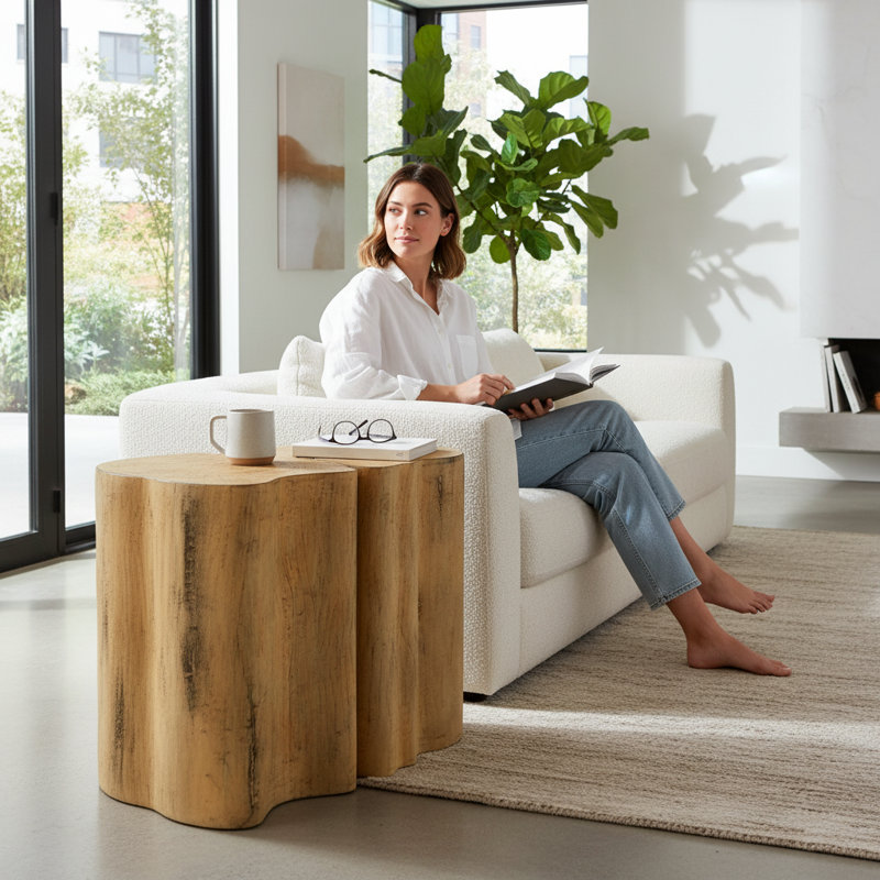 Table de bout irrégulière 2-en-1 MGO, conception fendue pour les petits espaces, utilisation intérieure et extérieure, couleur naturelle | Idée de cadeau