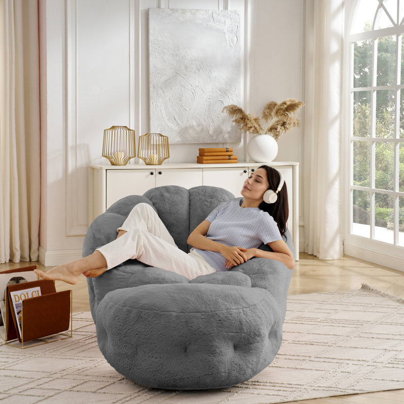 Fauteuil à billes et méridienne avec repose-pieds 3 en 1 46 po Elaine , Gris