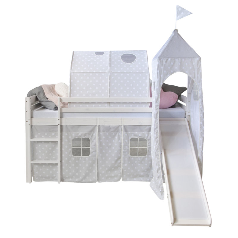 Ellicott mid-loft bed, 90 x 200 cm, Premium plus (slide, curtain, tunnel and tower), White