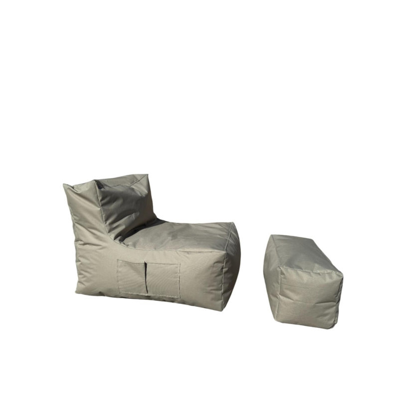 Ensemble de sacs à billes confortables (2 pièces), beige | 100% polyester avec tissu imperméable impertex, dimensions du sac à billes: 29,5 x 27,6 x 37,4 pouces, dimensions du tuffet: 29,5 x 13,8 x 13,8 pouces | Housse amovible avec fermeture à glissière et bourre de billes en EPS recyclées