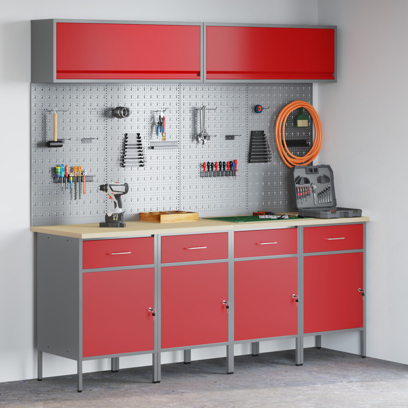 Work Cabinet Set with Storage Manual, Red