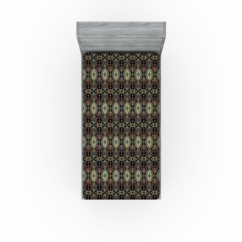 Drap-housse Ambesonne, Drap-housse simple TG, Gris anthracite, multicolore / damas