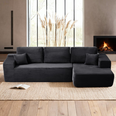 105" Cloud Sectional Couch with L-Shape Chaise,Modern Modular Sofa with Deep Seat, Upholstered Couches for Living Room Bedroom,No Assembly Required, (Plush Corduroy Fabric),Black Right Hand Facing