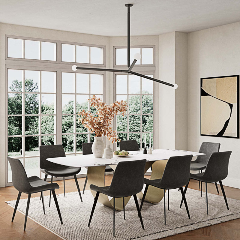Metal Base Dining Table, 42.5" W x 86.6" L, White Stone