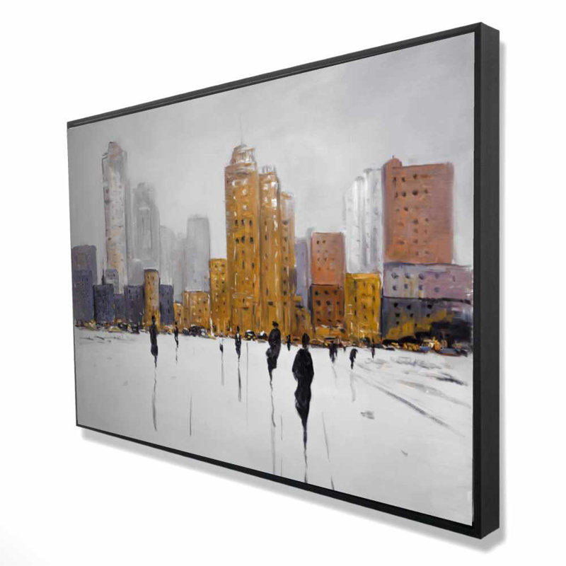 «City on the Horizon», art sur toile gris contemporain