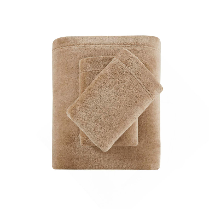 3 PCS Twin Micro Plush Sheet Set Taupe, Twin Sheet Set with 1 Pillowcase, Taupe