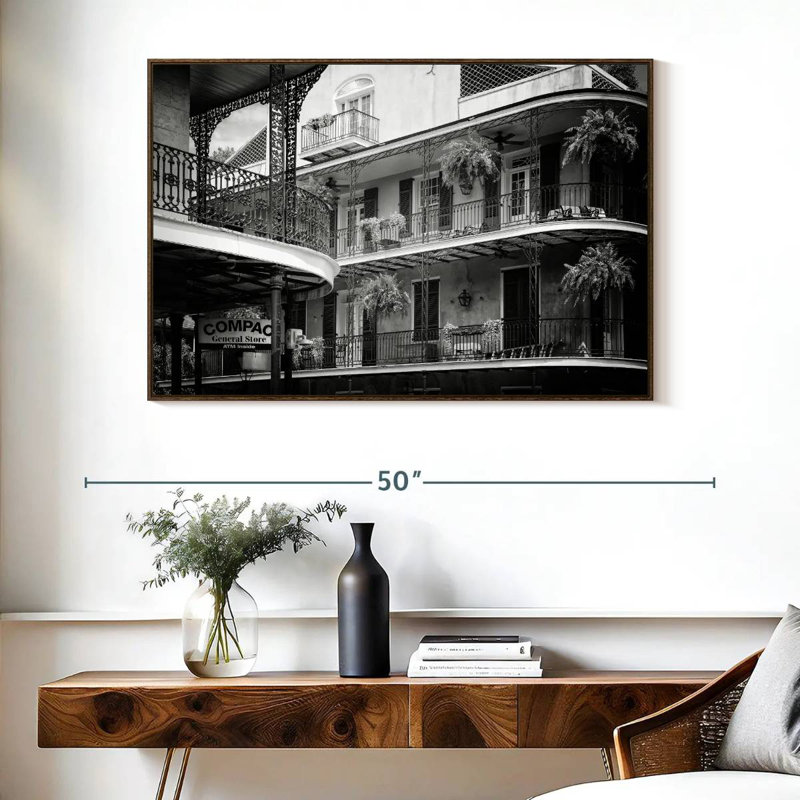Black NOLA - Bourbon Balcony Facades, Floating Frame Walnut, 40" X 27"