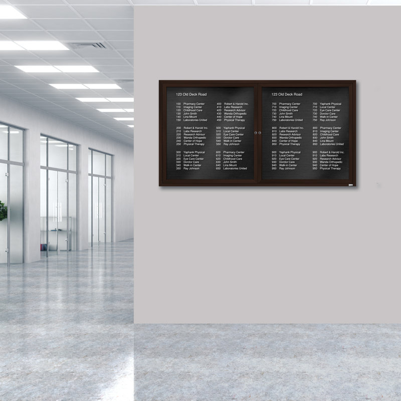 Tableau d'affichage mural fermé pour armoire d'annuaire, Bronze anodisé, Deux, H 36 po x l 72 po