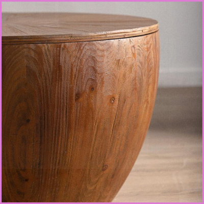 31.5" Vintage Brown Bucket Coffee Table - Fir Wood &amp; MDF with Storage, Easy to Clean for Living Room