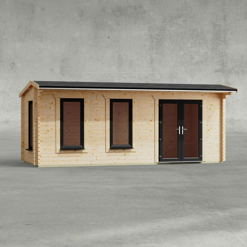 Powersheds 20 x 8ft Apex Log Cabin, Doors to the Right - 44mm