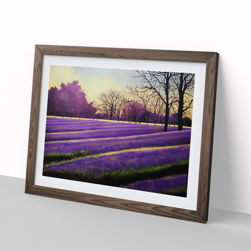 Tranquil Bluebell Field Sunrise 1 Piece Single Picture Frame Wall Art, 25cm H x 34cm W x 2cm D, Walnut Framed