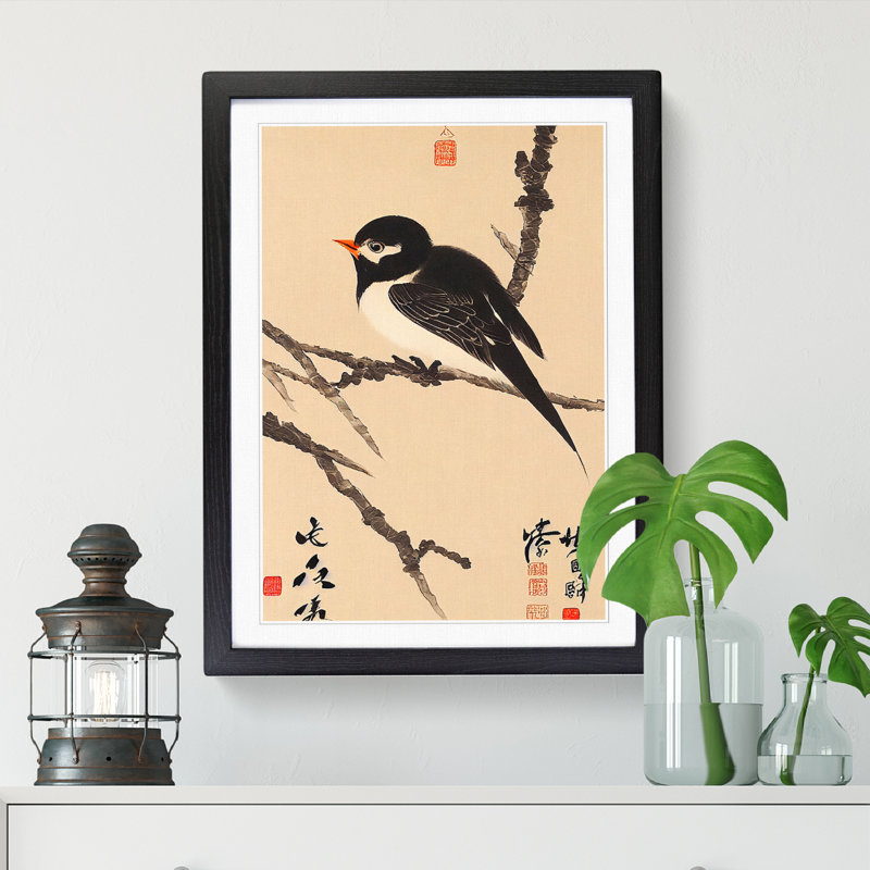 FRM-V0523-236X Bird Chinese - Single Picture Frame Print, 34cm H x 25cm W x 2cm D, Oak Framed