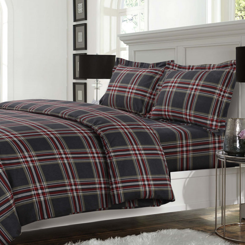Traditional Flannel Plaid Duvet Cover, King
