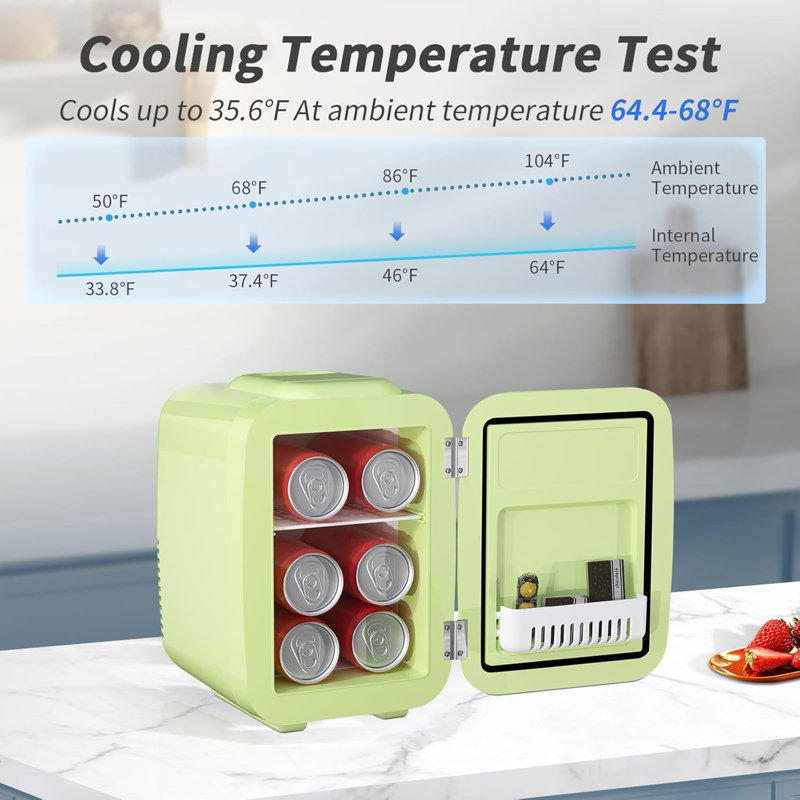 YASHE Mini Fridge for Bedroom, 4 Liter/6 Cans Small Refrigerator, 110V AC/ 12V DC Thermoelectric Cooler and Warmer for Drink Office Dorm Car, Green