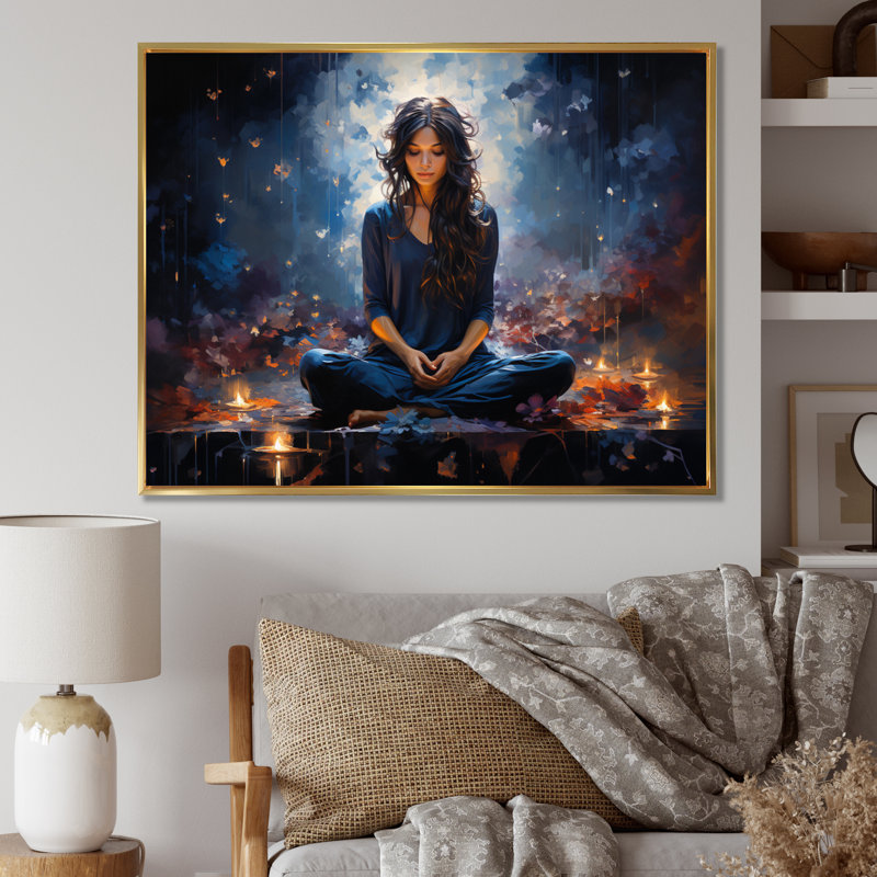 «Yoga And The Cosmos I», reproduction d'art sur toile, Or, H 34 po x l 44 po x P 1,5 po
