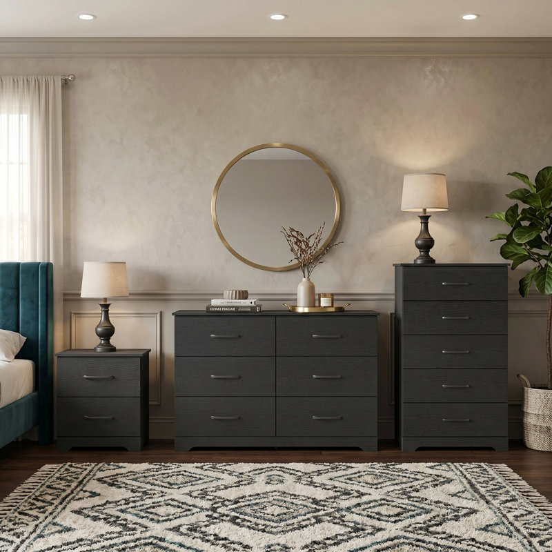 Arkia Manufactured Wood 3-Piece Bedroom Set, Black Oak