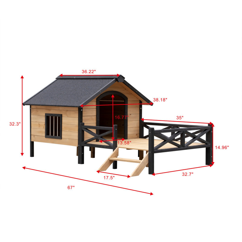 Large Wooden Outdoor Dog House with Porch