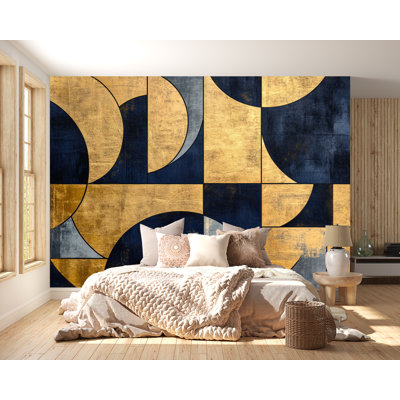 Navy Gold Geometric Wall Mural – Modern Art Deco Wallpaper 