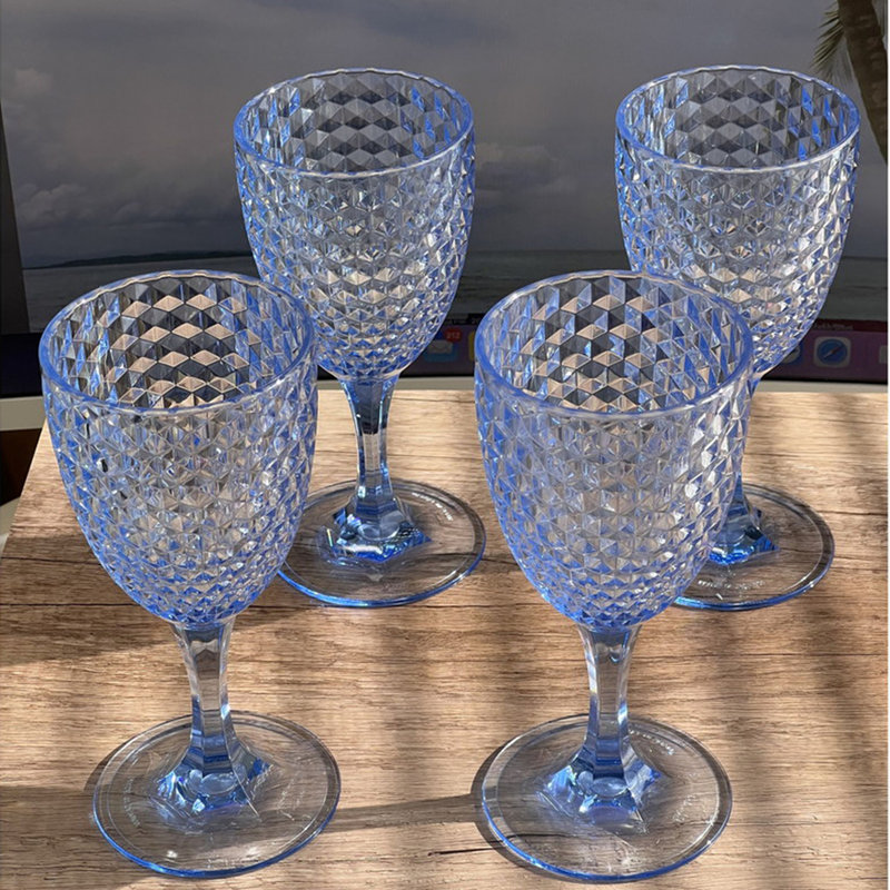 Diamond Cut Plastic Wine Glasses, Blue