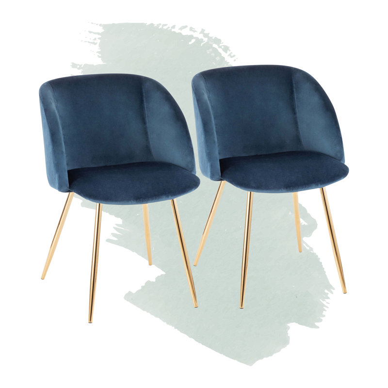 Terrance 18.5'' H Velvet Upholstered Parsons Chair, Gold, Blue