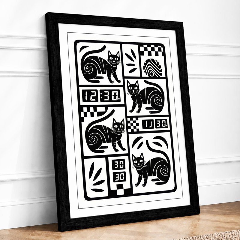 Cats and Snails at Noon Geometric - Framed Print, A1 - 84.1 x 59.4 cm, Black