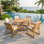 Ensemble de patio extérieur durable pour 6 personnes - Table ronde spacieuse avec chaises rembourrées et trou de parasol pour les réceptions en plein air