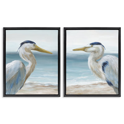 Ensemble de 2 cadres flottants Tranquil Gaze Herons, design par Nan