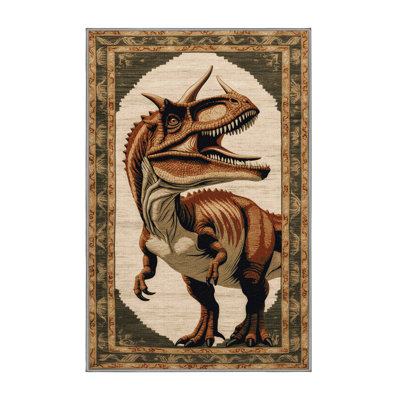 Tapis brun dinosaures lavable à la machine