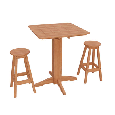 Poly Composite Sierra 3-Piece Bar Set with Square Table, Natural Teak Wood Grain