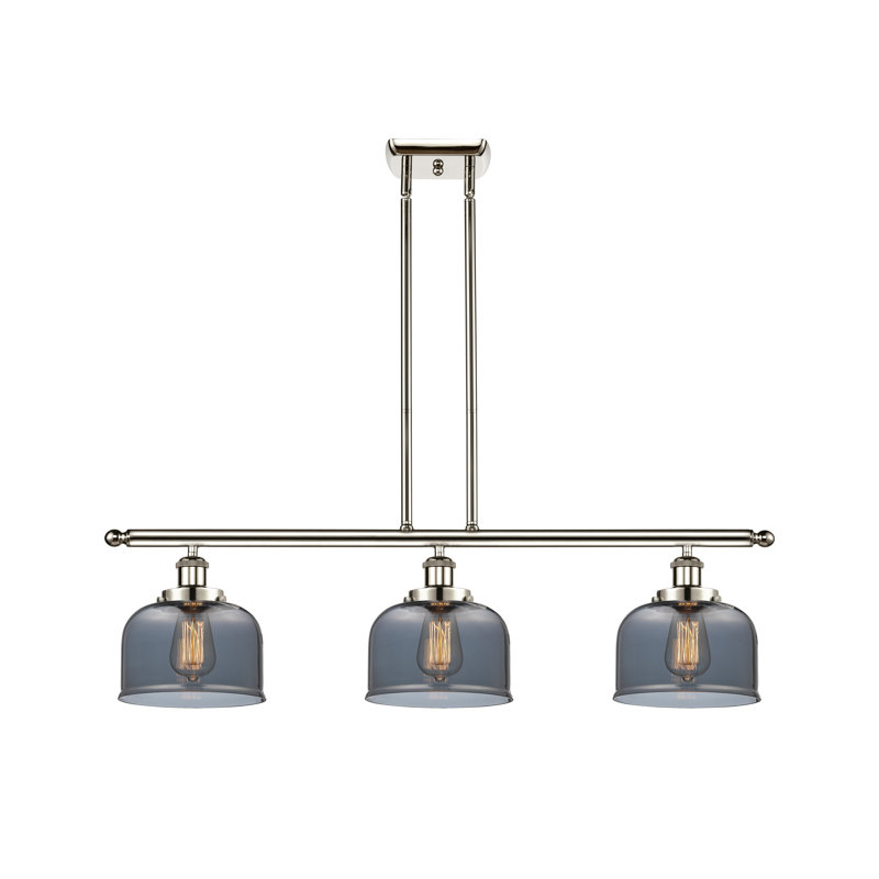 Cloche - 3 lumières d'îlot de 36 po - abat-jour de 8 po, Plaqué couleur fumée, Nickel poli, Ampoule non incluse