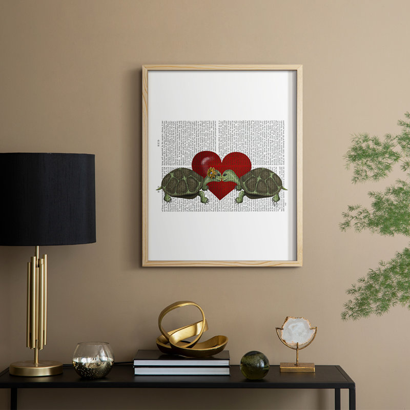 «Turtle Kiss», reproduction encadrée - bois massif, H 11 po x l 9 po