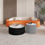 Table basse moderne en cuir clair avec plateau en marbre