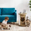 End Table, Sofa Side Table with Scratching Posts and Cat Bed