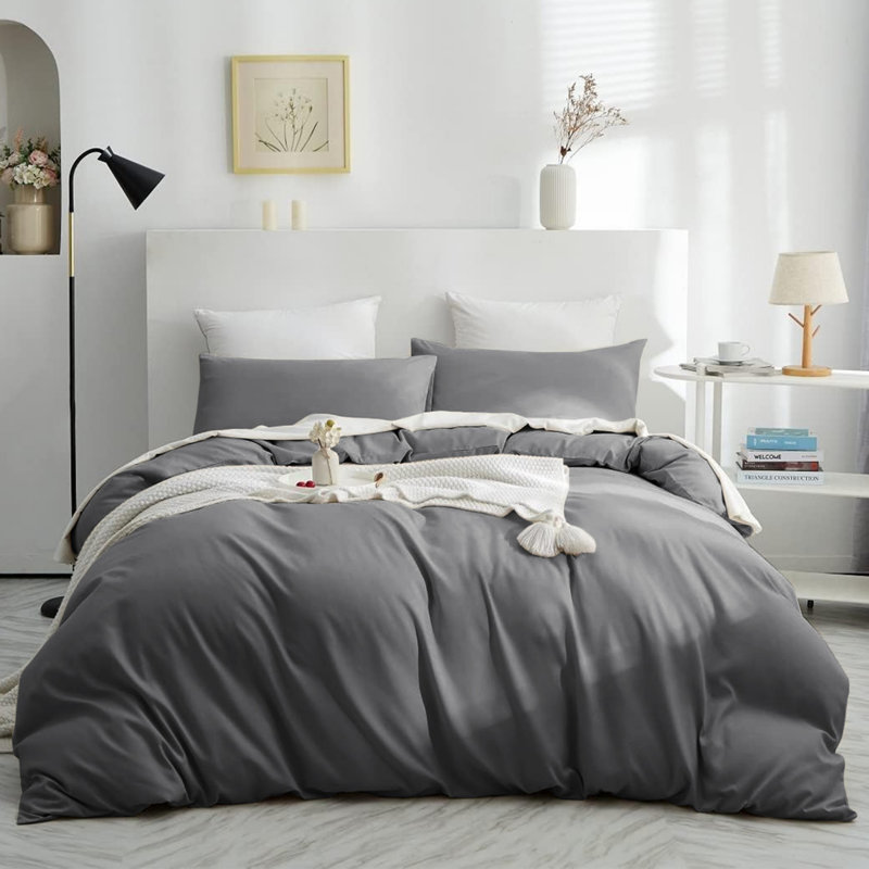 Modern & Contemporary Microfiber Duvet Cover with Pillowcases– Soft & Durable Bedding set, Gray