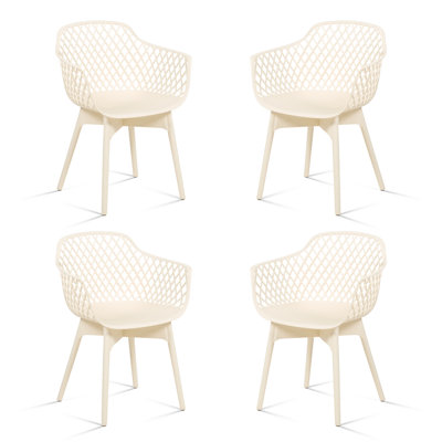  Ensemble de 4 chaises de salle à manger modernes en plastique résistant aux intempéries avec dossier ergonomique et coussin antidérapant