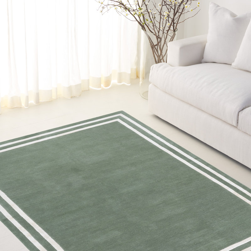 Laine touffetée à la main Lauren Ralph Lauren 6953; Tapis à motif géométrique en viscose vert clair / ivoire