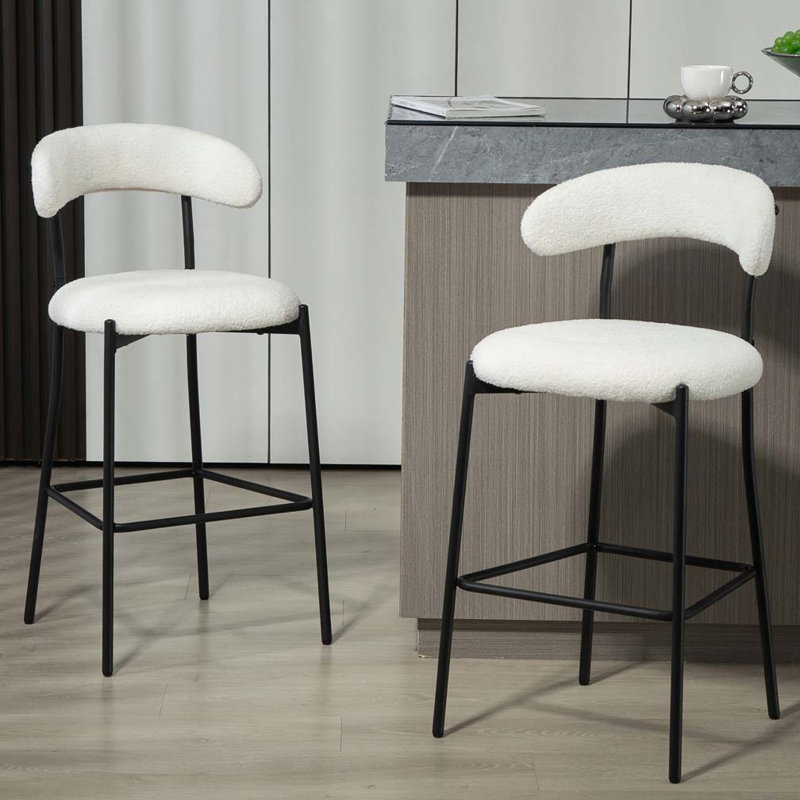 Tabourets de bar rembourrés en tissu Teddy, Blanc