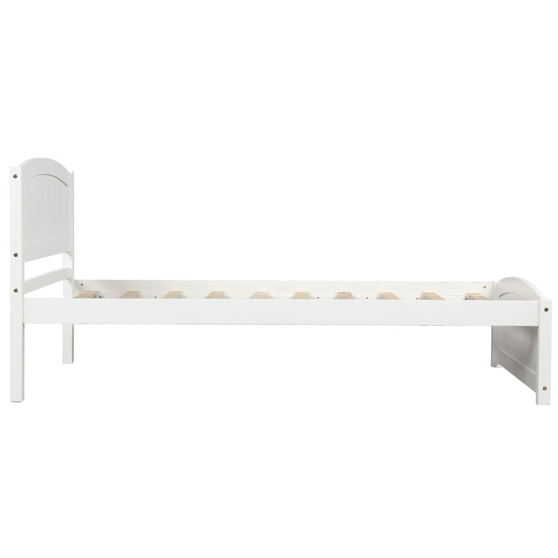 Lit plateforme en bois blanc avec tête de lit, pied de lit et lattes de bois - structure de lit en bois robuste, Blanc