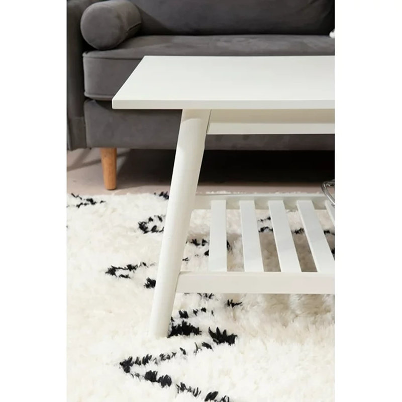 Ailani White 47” W Solid Wood Coffee Table, White